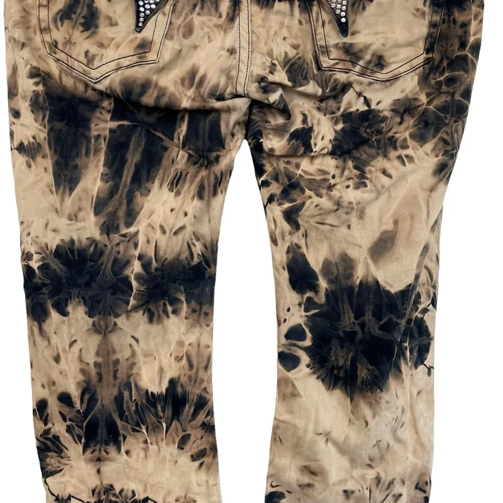 Robins Jean Long Flap Embellished Rhinestone Pocket Tye Dye Mens Size 40 Demim